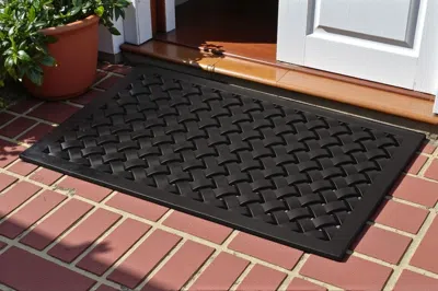 Hivvago 24" X 36" Black Rubber Weave Outdoor Door Mat In Black