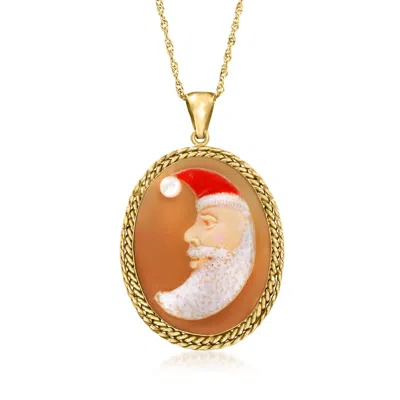 Ross-simons Italian Orange Shell Santa Cameo Pendant Necklace In 18kt Gold Over Sterling In Yellow