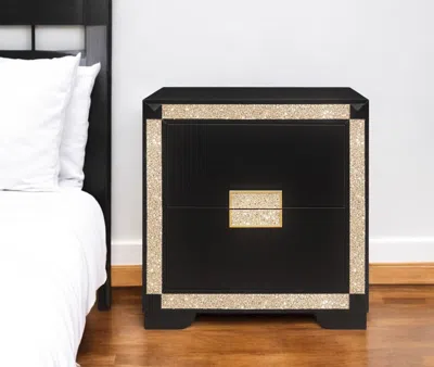 Hivvago 26" Black And Gold Two Drawer Faux Crystal Bling Wood Nightstand In Black