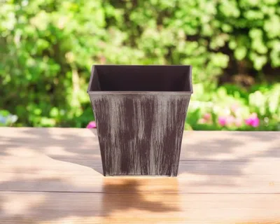 Hivvago 7" Brown And Ivory Textural Tone On Tone Recycled Plastic Indoor Outdoor Square Pot Planter In Brown