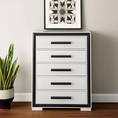 Hivvago 48" Gray And Black Wood Five Drawer Dresser In White