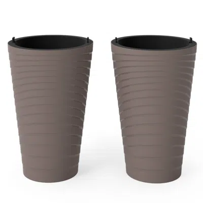Hivvago 45 Cm Tall Flower Pot Set Of 2 With Insert Bucket And Handle Design-brown In Brown