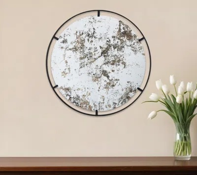 Hivvago 32" Black Round Iron Framed Accent Mirror In White