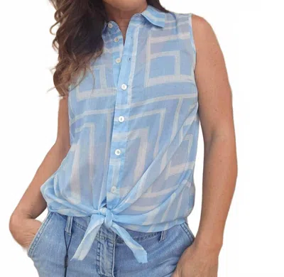 Charlie B Button Front Top In Blue/white In Blue