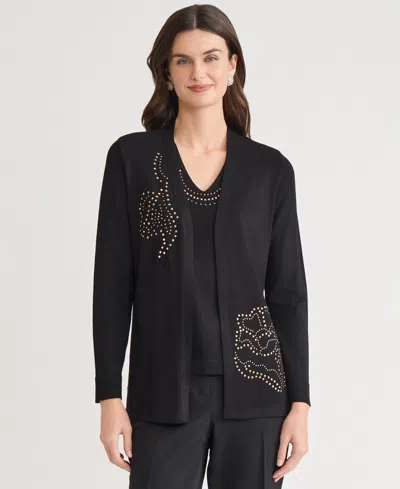 Kasper Stud-embellished Kissing-front Long-sleeve Cardigan In Black