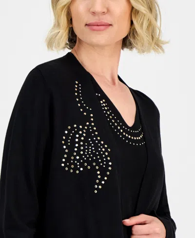 Kasper Stud-embellished Kissing-front Long-sleeve Cardigan In Black