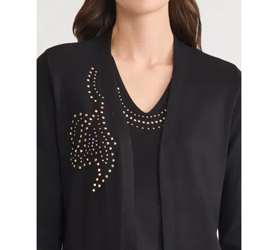 Kasper Stud-embellished Kissing-front Long-sleeve Cardigan In Black