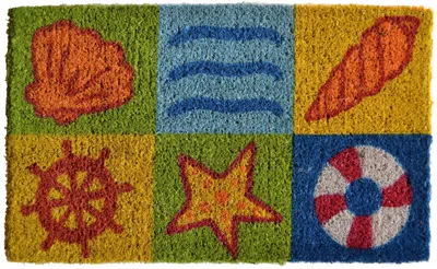 Hivvago 18" X 30" Orange Yellow Coir Seashells Outdoor Summer Door Mat In Multi
