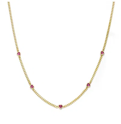 Rachel Glauber 14k Gold Plated With Ruby Red Cubic Zirconia Heart Accents Chain Necklace In Gold