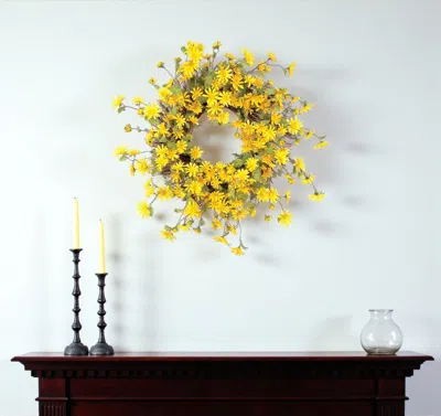 Hivvago 23" Green And Yellow Spring Daisy Artificial Wreath In Gold