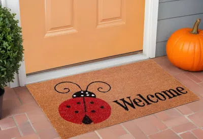 Hivvago 24" X 36" Natural Black And Red Coir Ladybug Welcome Outdoor Door Mat In Brown