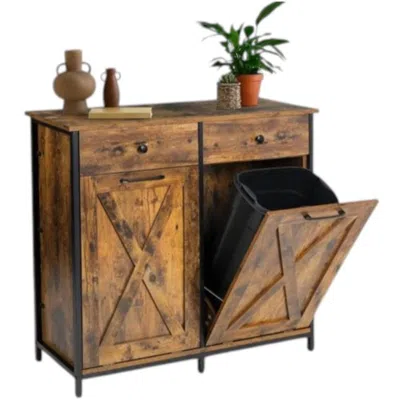 Hivvago Rustic Multipurpose 2 Drawer / 2 Tilt Out 10gl Kitchen Laundry Trash/recycle Storage In Brown
