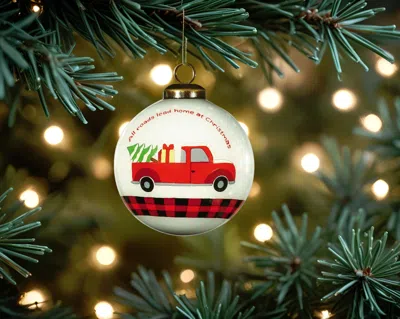 Hivvago Red Pickup Truck With Presents Hand Painted Mouth Blown Glass Ornament In White