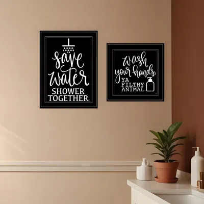 Hivvago Set Of Two Wash Up Black Framed Print Bathroom Wall Art In Black