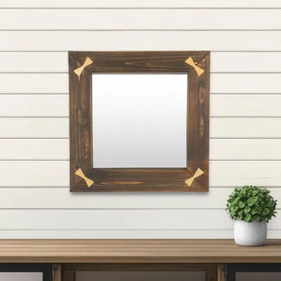 Hivvago 22" Brown Wood With Gold Bows Square Accent Mirror In Brown