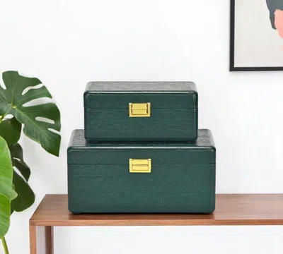 Hivvago Set Of Two Green Solid Wood Jewelry Boxes In Blue