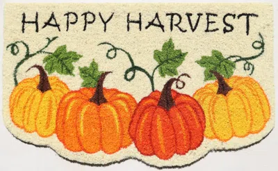 Hivvago 18" X 30" Beige And Orange Coir Pumpkins And Leaves Outdoor Thanksgiving Door Mat In Multi