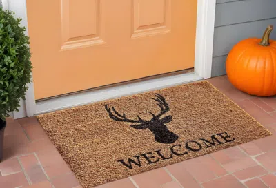 Hivvago 24" X 36" Natural And Black Coir Stag Welcome Outdoor Door Mat In Brown