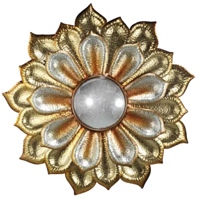 Hivvago 36" Gold Metal Flower Framed Accent Mirror In Brown
