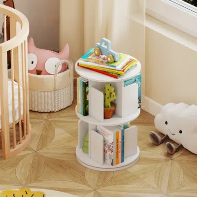 Hivvago 2-tier Rotating Bookshelf With Dividers And Anti-falling Baffles In White