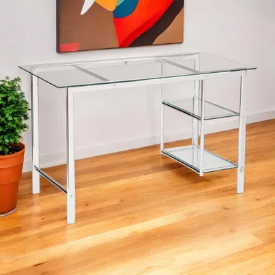 Hivvago 47" Clear And Silver Glass And Metal Writing Desk In White