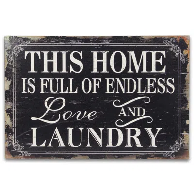 Hivvago 16" X 24" Black And White Endless Love And Laundry Wood Wall Decor In Black