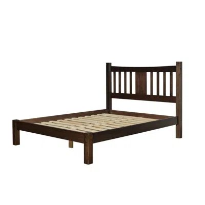 Hivvago Queen Size Solid Pine Wood Platform Bed With Headboard In Espresso In Brown
