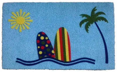 Hivvago 18" X 30" Blue And Green Coir Tropical Outdoor Door Mat In Blue