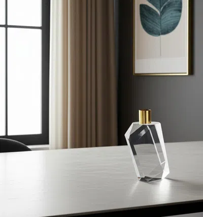 Hivvago 7" Clear And Gold Geo Faceted Crystal Tabletop Taper Candlestick In Transparent