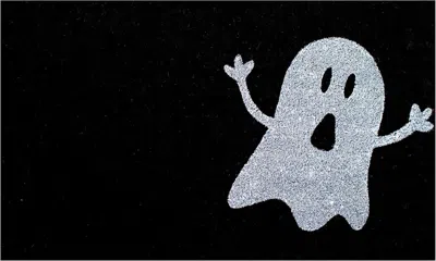 Hivvago 17" X 29" White And Black Ghost Coir Outdoor Halloween Door Mat In Black