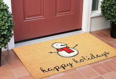 Hivvago 17" X 29" Natural And White Coir Snowman Outdoor Christmas Door Mat In Yellow