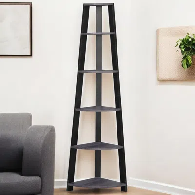 Hivvago 71" Gray Wood Five Tier Corner Bookcase In Black