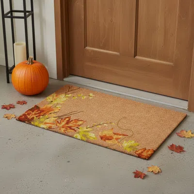 Hivvago 17" X 29" Brown And Natural Fall Leaves Outdoor Coir Door Mat In Brown