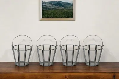 Hivvago Set Of Four Gray Distressed Geometric Iron And Glass Tabletop Votive Candle Holders In Gray