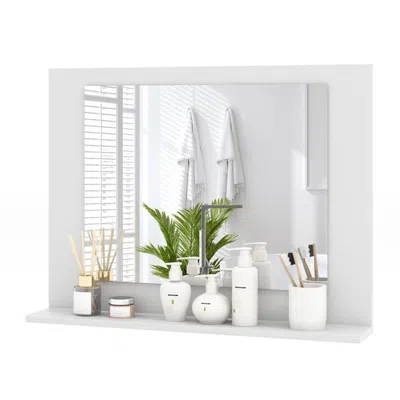 Hivvago Rectangular Bathroom Wall Mirror With Storage Shelf And White Wood Frame In White