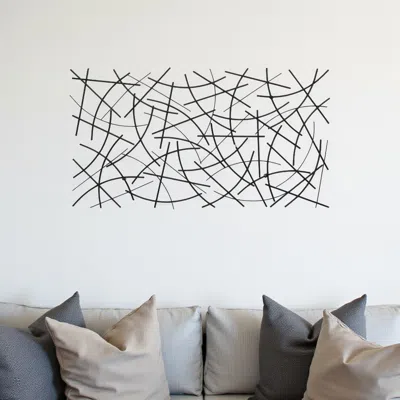 Hivvago 24" X 44" Black Abstract Lines Metal Hanging Dimensional Sculpture In Black