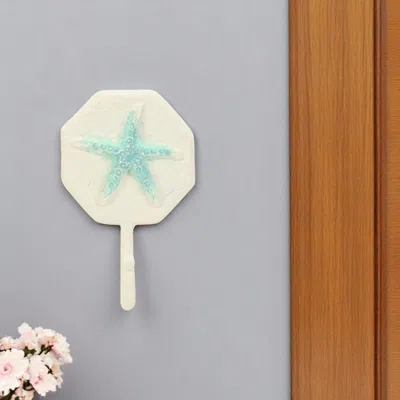 Hivvago 4" Aqua And Cream Cast Iron Starfish Wall Hook In White