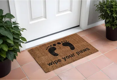Hivvago 18" X 30" Brown And Black Coir Wipe Your Paws Outdoor Door Mat In Brown
