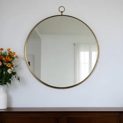 Hivvago 34" Gold Round Iron Framed Accent Mirror In Gold
