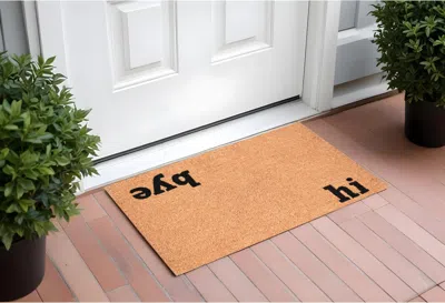 Hivvago 17" X 29" Natural And Black Coir Hi Bye Outdoor Door Mat In Brown