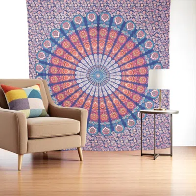 Hivvago 92" X 84" Orange Purple And Blue Mandala Cotton Hanging Tapestry In Multi