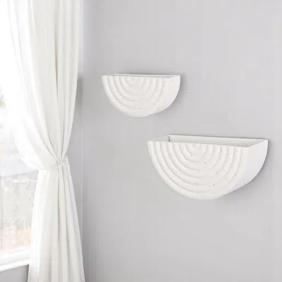 Hivvago Set Of Two White Metal Geometric Half Moon Wall Planters In White