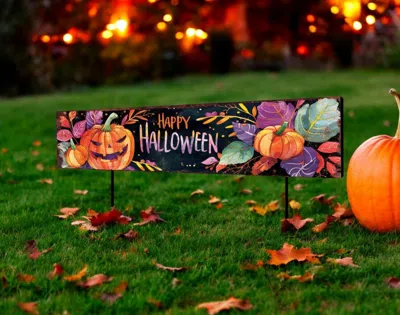 Hivvago 36" Black Orange And Purple Happy Halloween Solid Wood Garden Stake In Multi