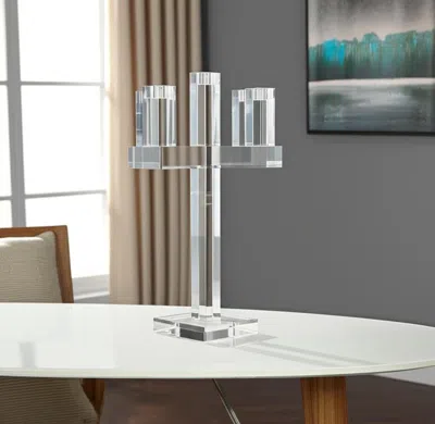 Hivvago 20" Clear Faceted Crystal Tabletop Candelabra Candle Holder In Transparent