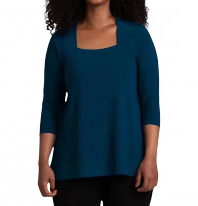 Sympli Square Neck 3/4 Sleeve Top In Atlantis In Blue