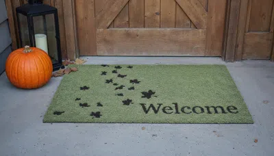 Hivvago 17" X 29" Green And Brown Fall Welcome Outdoor Coir Door Mat In Green