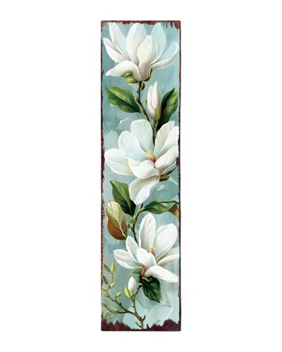 Hivvago 36" Blue Green And White Magnolia Solid Wood Porch Sign In Blue