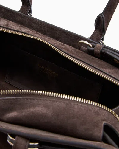 Giorgio Armani Rectangular Suede Shoulder Bag With Metal Hardware In Brown