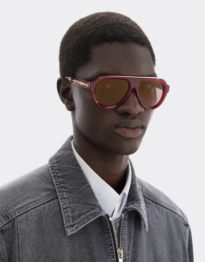 Ferrari Sunglasses In Opal Red Acetate With Gold Mirrored Violet Polarized Lenses In Red