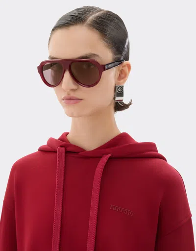 Ferrari Sunglasses In Opal Red Acetate With Gold Mirrored Violet Polarized Lenses In Red